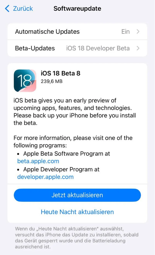 海陵苹果手机维修分享苹果 iOS / iPadOS 18 开发者预览版 Beta 8 发布 